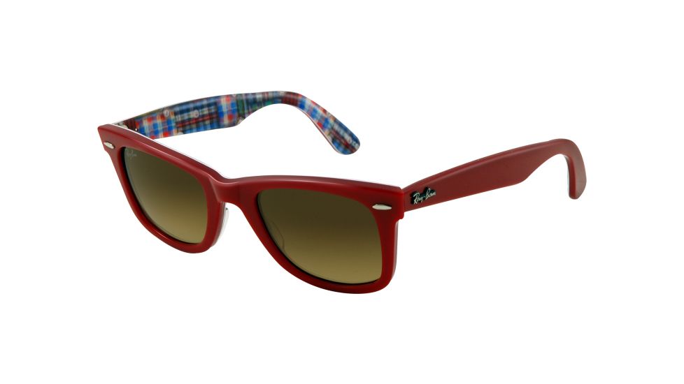 Ray-Ban Original Wayfarer Sunglasses RB2140 113385-5022 - Top Red on Plaid Texture Frame, Gradient Brown Lenses