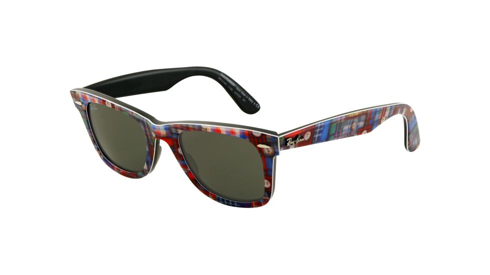 Ray-Ban Original Wayfarer Sunglasses RB2140, Top Texture Plaid on Black Frame, Green Lenses, 1135-5022