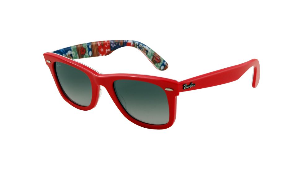 Ray-Ban Original Wayfarer Sunglasses RB2140 113971-5022 - Top Coral on Texture Surf Frame, Crystal Gray Gradient Azure Lenses