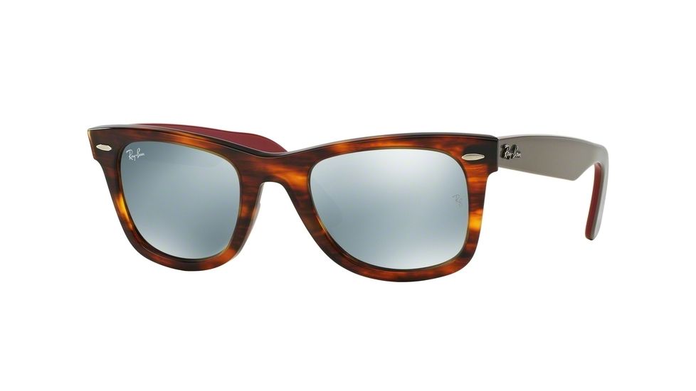 Ray-Ban Original Wayfarer Sunglasses RB2140 117830-54 - Striped Havana Frame, Light Green Mirror Silver Lenses