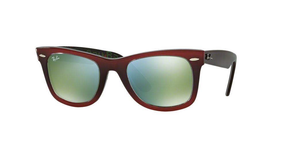 Ray-Ban Original Wayfarer Sunglasses RB2140, Top Grad Red On Light Red Frame, Mirror Green Lenses, 12022X-50