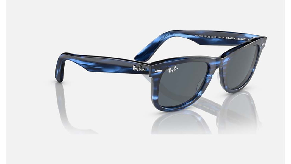 Ray-Ban Original Wayfarer Sunglasses, Striped Blue Frame, Blue Lens, Bio-Acetate, 50, RB2140-1361R5-50
