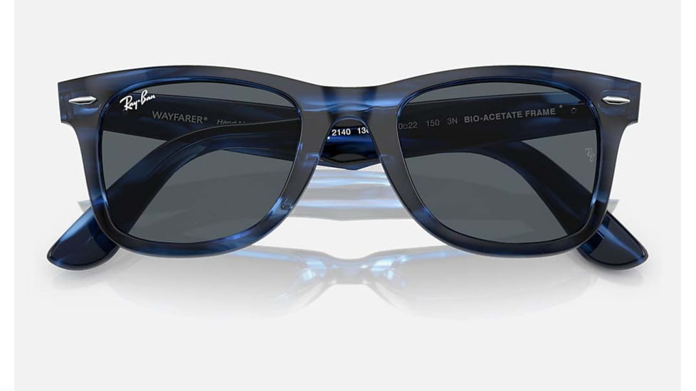 Ray-Ban Original Wayfarer Sunglasses, Striped Blue Frame, Blue Lens, Bio-Acetate, 50, RB2140-1361R5-50