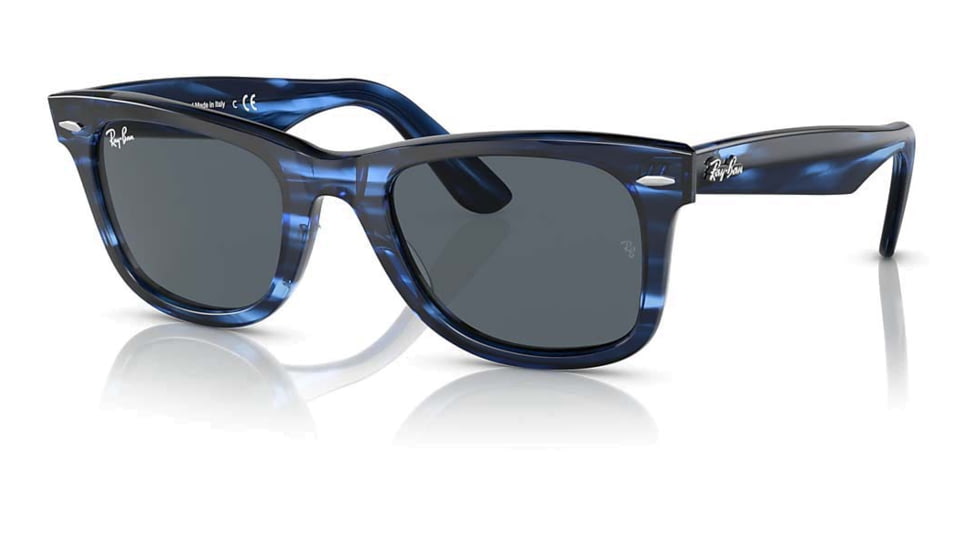 Ray-Ban Original Wayfarer Sunglasses, Striped Blue Frame, Blue Lens, Bio-Acetate, 50, RB2140-1361R5-50