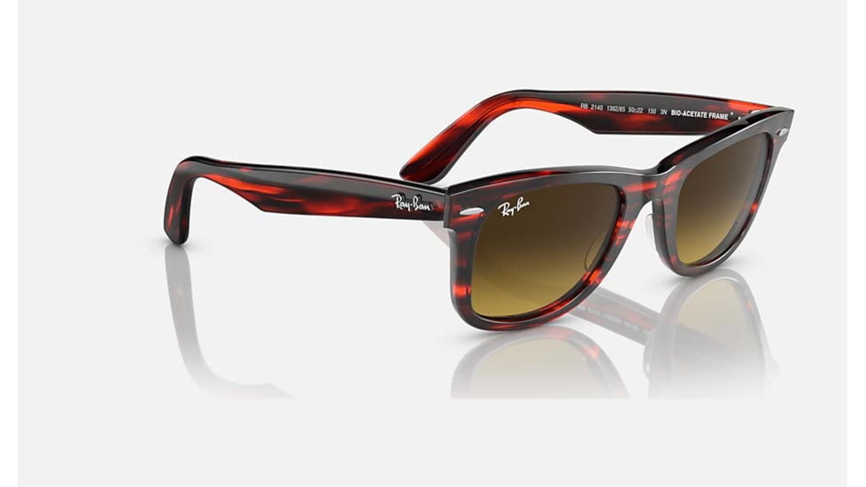 Ray-Ban Original Wayfarer Sunglasses, Striped Red Frame, Brown Gradient Lens, Bio-Acetate, 50, RB2140-136285-50
