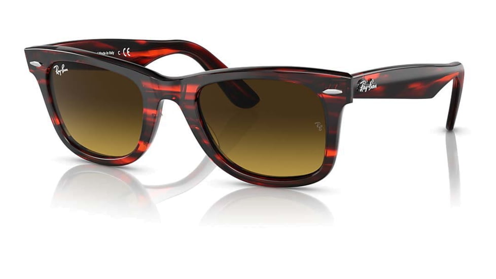 Ray-Ban Original Wayfarer Sunglasses, Striped Red Frame, Brown Gradient Lens, Bio-Acetate, 50, RB2140-136285-50