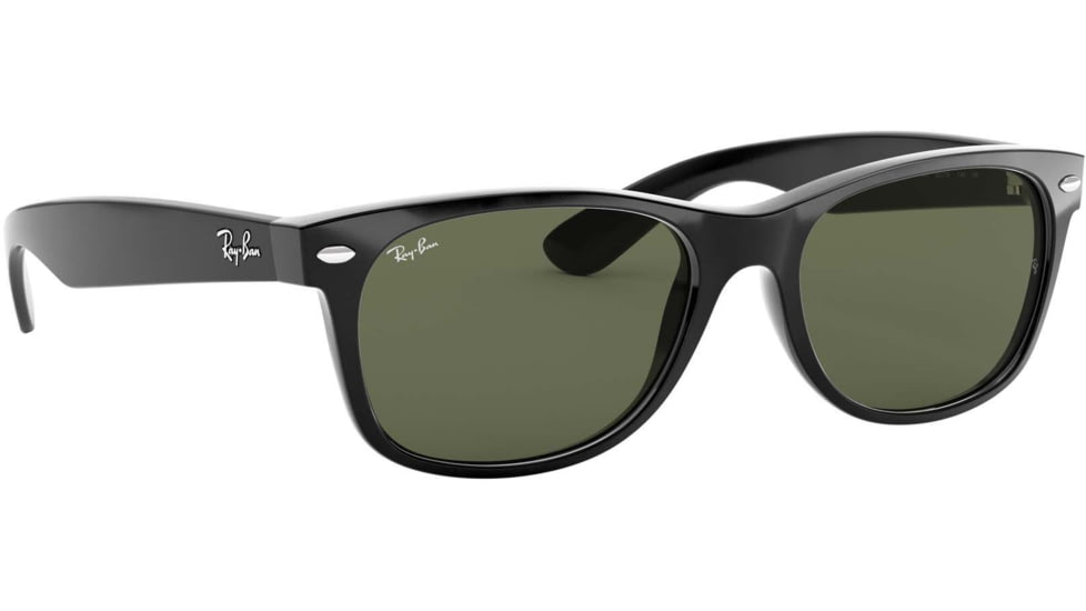 Ray-Ban RB2132 New Wayfarer Sunglasses, 52mm, Black Frame, Green Crystal Lens, 901-5218