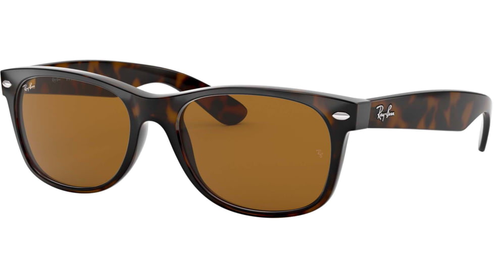 Ray-Ban RB2132 New Wayfarer Sunglasses, 55mm, Shiny Avana Frame, Brown Crystal Lens, 710-5518