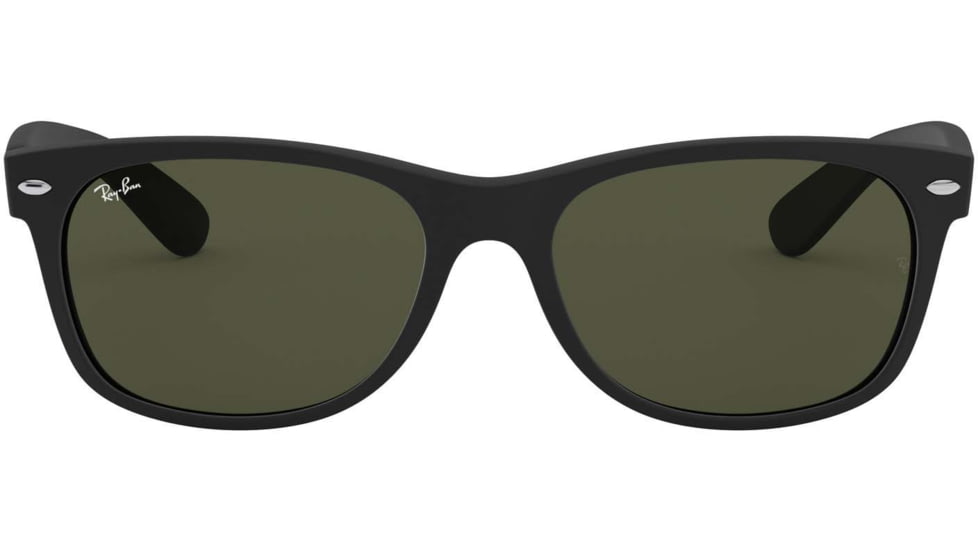 Ray-Ban RB2132 New Wayfarer Sunglasses, 55mm, Black Rubber Frame, Crystal Green Lens, 622-5518