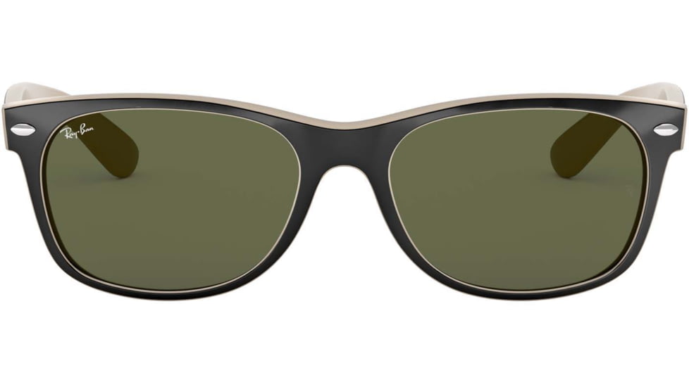 Ray-Ban RB2132 New Wayfarer Sunglasses, Black Beige Frame, Crystal Green Lenses, 875-5218