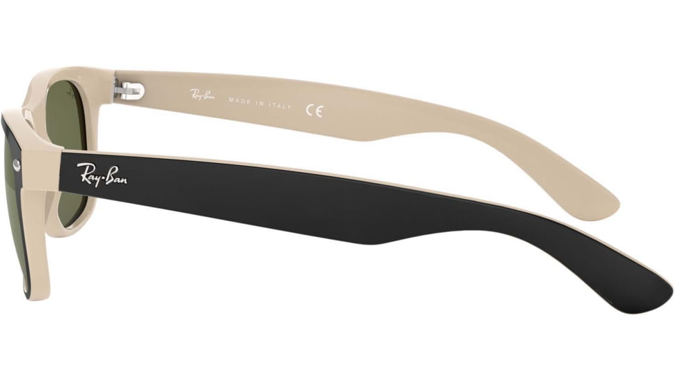 Ray-Ban RB2132 New Wayfarer Sunglasses, Black Beige Frame, Crystal Green Lenses, 875-5218