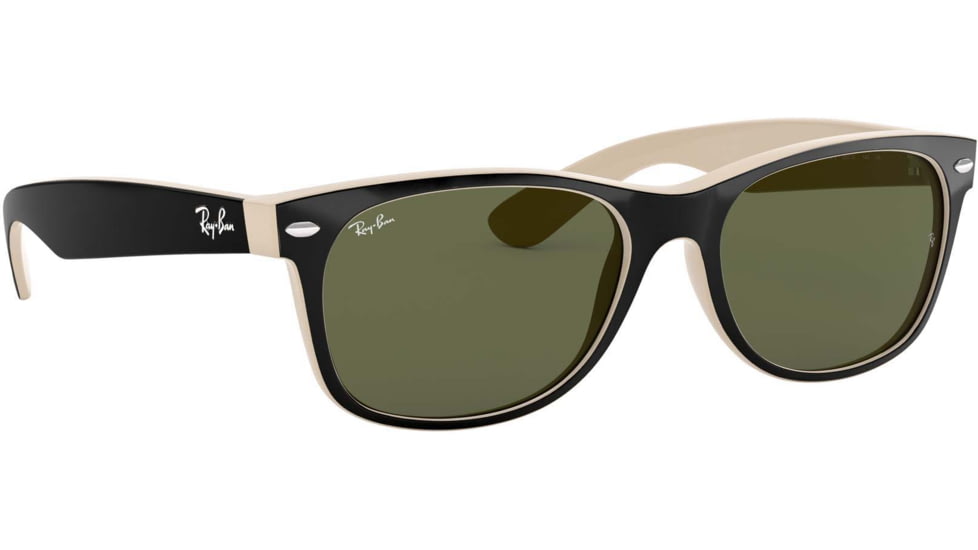 Ray-Ban RB2132 New Wayfarer Sunglasses, Black Beige Frame, Crystal Green Lenses, 875-5218