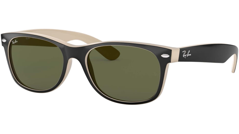 Ray-Ban RB2132 New Wayfarer Sunglasses, Black Beige Frame, Crystal Green Lenses, 875-5518