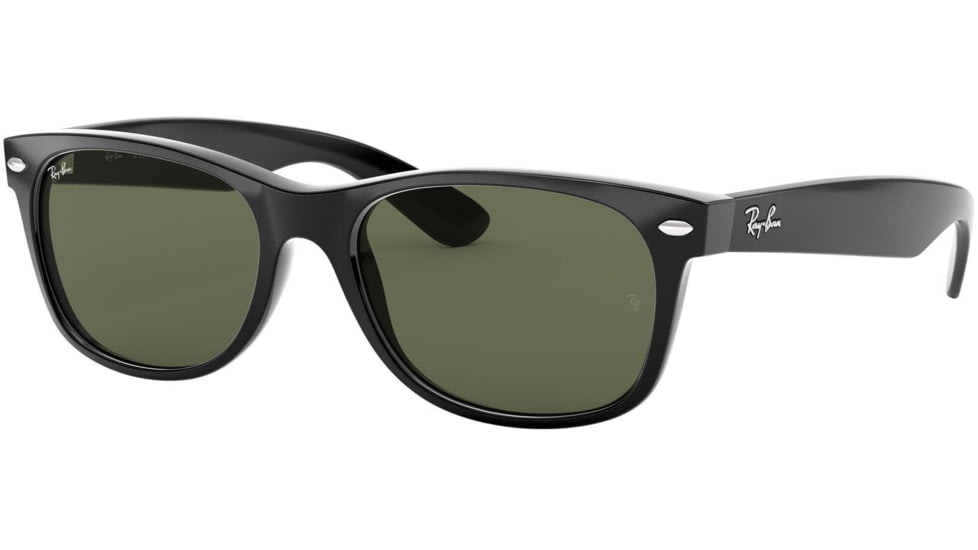 Ray-Ban RB2132 New Wayfarer Sunglasses, Black Frame, Crystal Green Lenses, 901-58