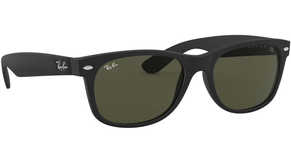 Ray-Ban RB2132 New Wayfarer Sunglasses, Black Rubber Frame, Crystal Green Lenses, 622-58