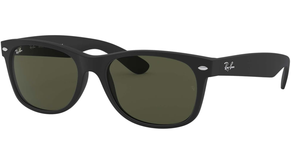 Ray-Ban RB2132 New Wayfarer Sunglasses, Black Rubber Frame, Crystal Green Lenses, 622-58