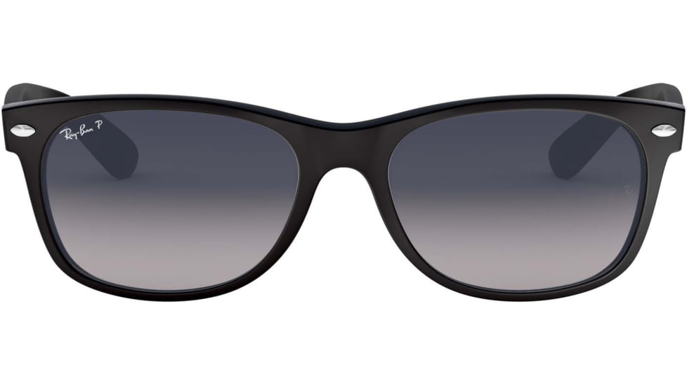 Ray-Ban RB2132 New Wayfarer Sunglasses, Matte Black Frame, Polarized Blue Gradient Gray Lenses, 601S78-5218