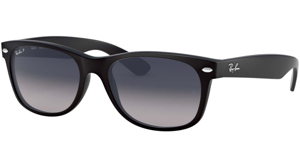 Ray-Ban RB2132 New Wayfarer Sunglasses, Matte Black Frame, Polarized Blue Gradient Gray Lenses, 601S78-5518