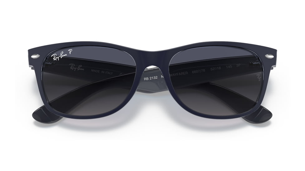 Ray-Ban RB2132 New Wayfarer Sunglasses, Matte Blue On Transparent Blue Frame, Blue Gradient Lens, Polarized, 55, RB2132-660778-55