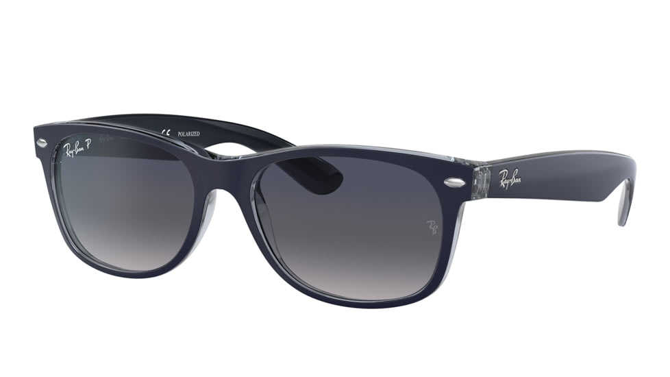 Ray-Ban RB2132 New Wayfarer Sunglasses, Matte Blue On Transparent Blue Frame, Blue Gradient Lens, Polarized, 55, RB2132-660778-55