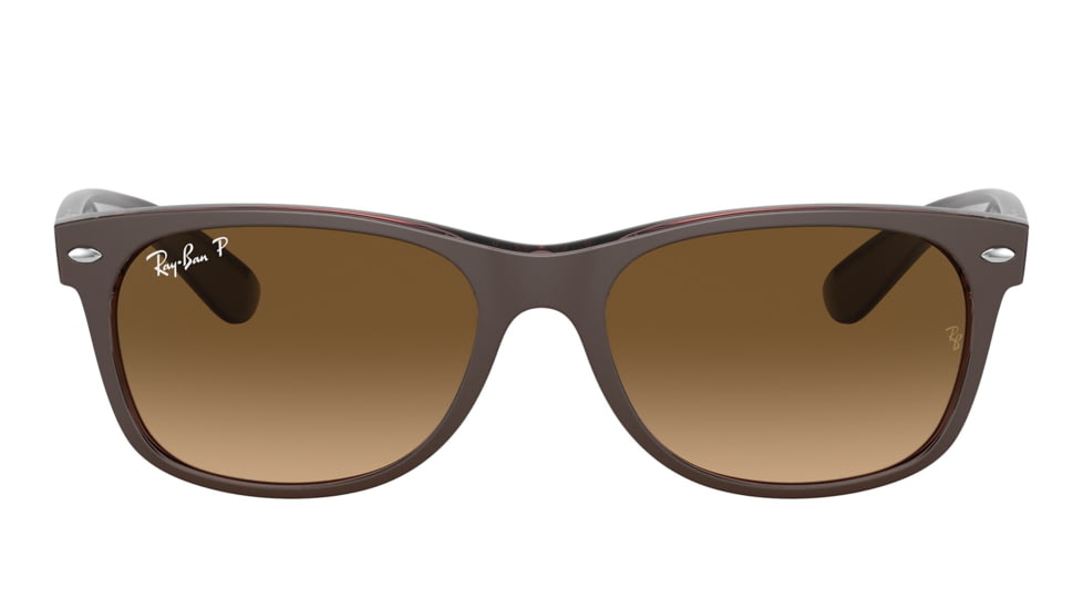 Ray-Ban RB2132 New Wayfarer Sunglasses, Matte Brown On Transparent Brown Frame, Gradient Brown Lens, Polarized, 52, RB2132-6608M2-52
