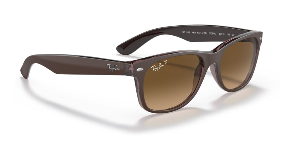 Ray-Ban RB2132 New Wayfarer Sunglasses, Matte Brown On Transparent Brown Frame, Gradient Brown Lens, Polarized, 52, RB2132-6608M2-52