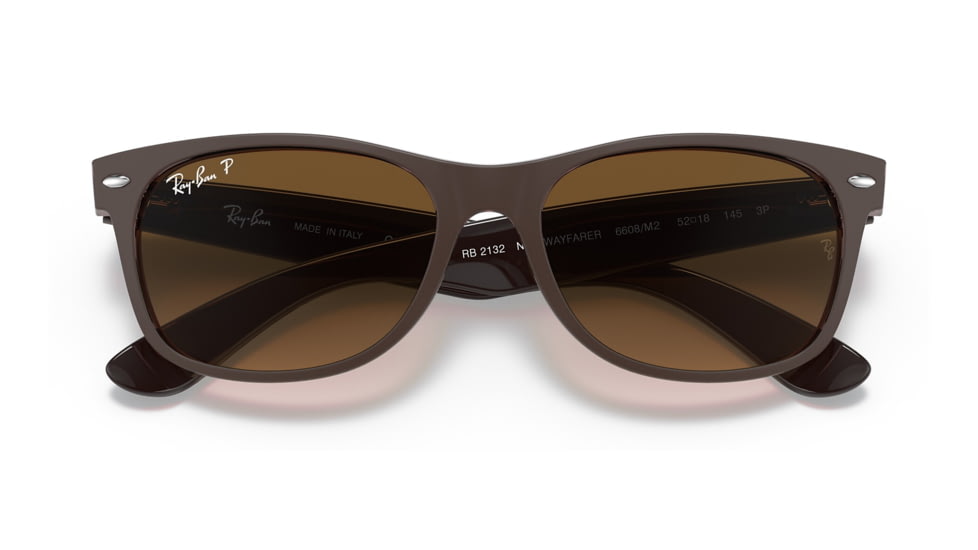 Ray-Ban RB2132 New Wayfarer Sunglasses, Matte Brown On Transparent Brown Frame, Gradient Brown Lens, Polarized, 52, RB2132-6608M2-52