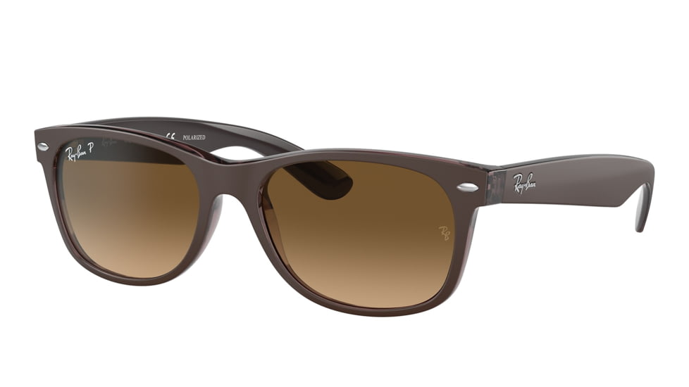 Ray-Ban RB2132 New Wayfarer Sunglasses, Matte Brown On Transparent Brown Frame, Gradient Brown Lens, Polarized, 52, RB2132-6608M2-52
