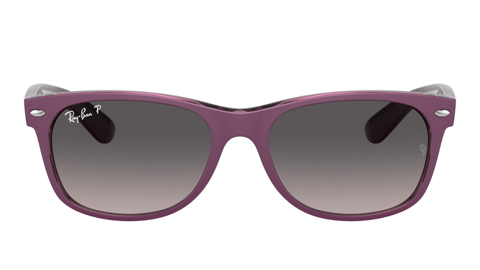 Ray-Ban RB2132 New Wayfarer Sunglasses, Matte Violet On Transparent Violet Frame, Grey Gradient Lens, Polarized, 52, RB2132-6606M3-52