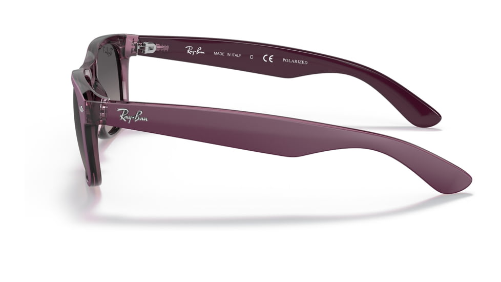 Ray-Ban RB2132 New Wayfarer Sunglasses, Matte Violet On Transparent Violet Frame, Grey Gradient Lens, Polarized, 52, RB2132-6606M3-52