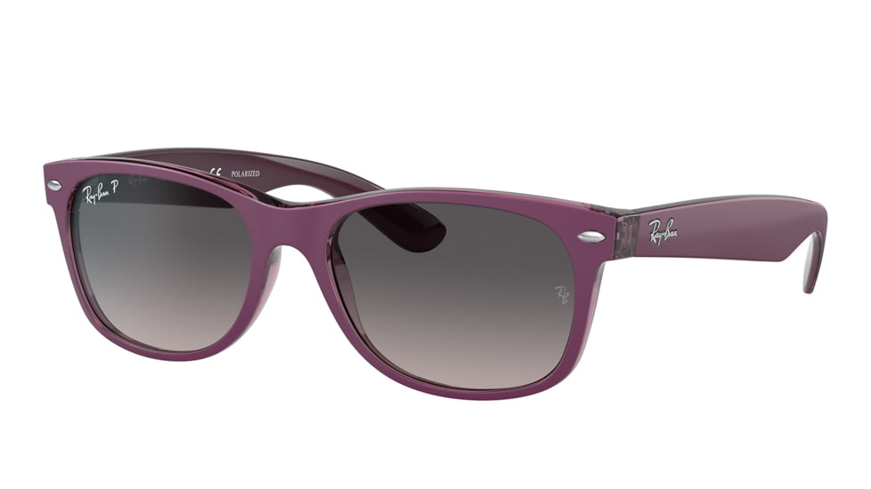 Ray-Ban RB2132 New Wayfarer Sunglasses, Matte Violet On Transparent Violet Frame, Grey Gradient Lens, Polarized, 52, RB2132-6606M3-52