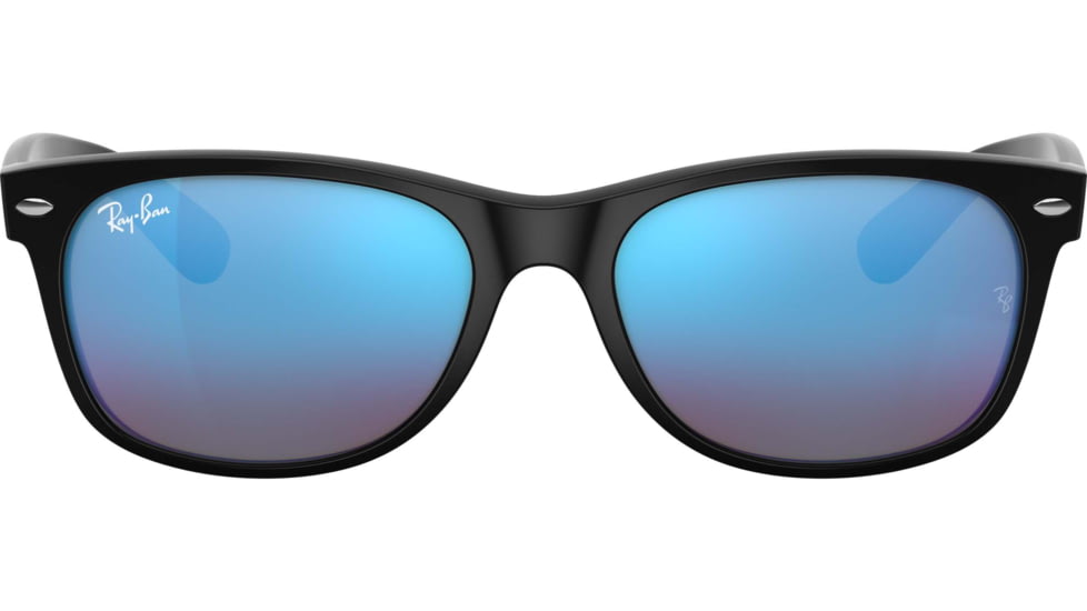Ray-Ban RB2132 New Wayfarer Sunglasses, Rubber Black Frame, Grey Mirror Blue Lenses, 622/17-52