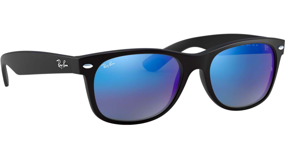 Ray-Ban RB2132 New Wayfarer Sunglasses, Rubber Black Frame, Grey Mirror Blue Lenses, 622/17-52