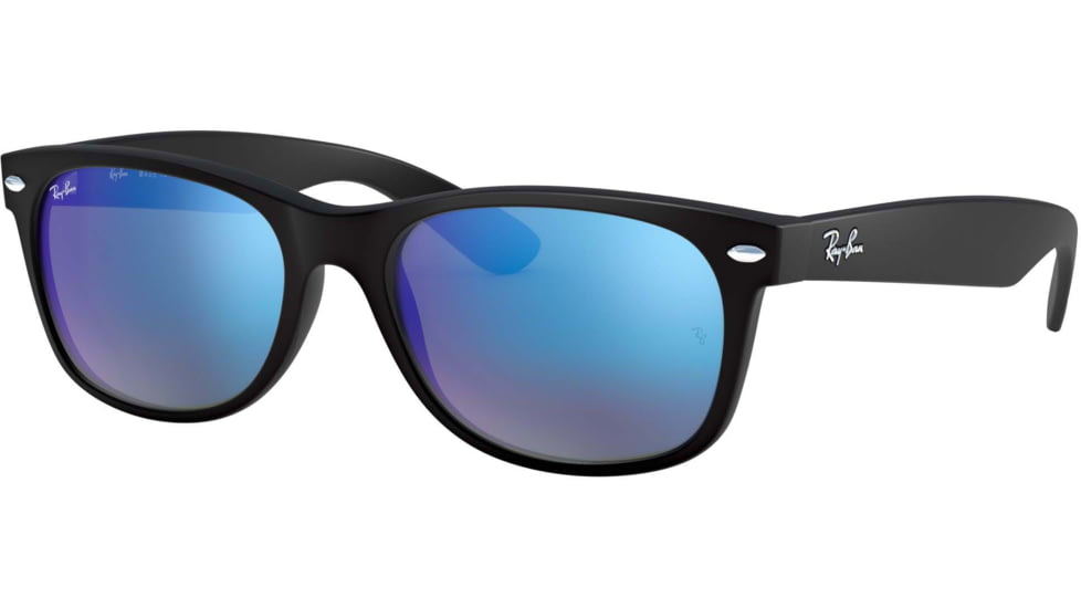 Ray-Ban RB2132 New Wayfarer Sunglasses, Rubber Black Frame, Grey Mirror Blue Lenses, 622/17-55