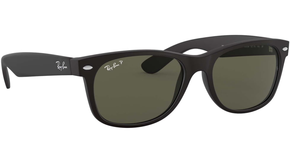 Ray-Ban RB2132 New Wayfarer Sunglasses, Rubber Black Frame, Polar Green Lenses, 622/58-52