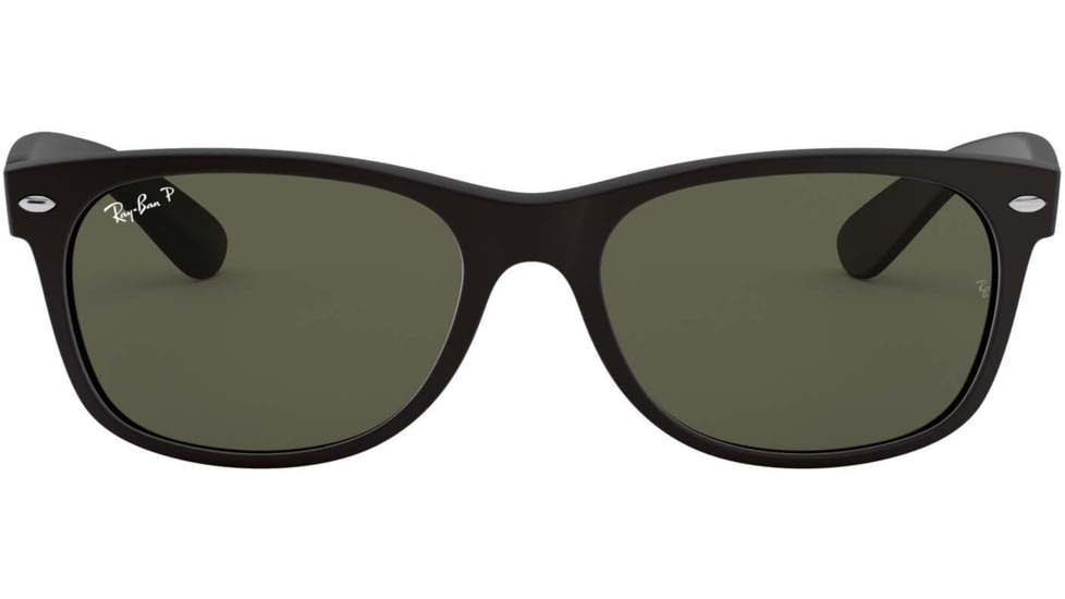 Ray-Ban RB2132 New Wayfarer Sunglasses, Rubber Black Frame, Polar Green Lenses, 622/58-55