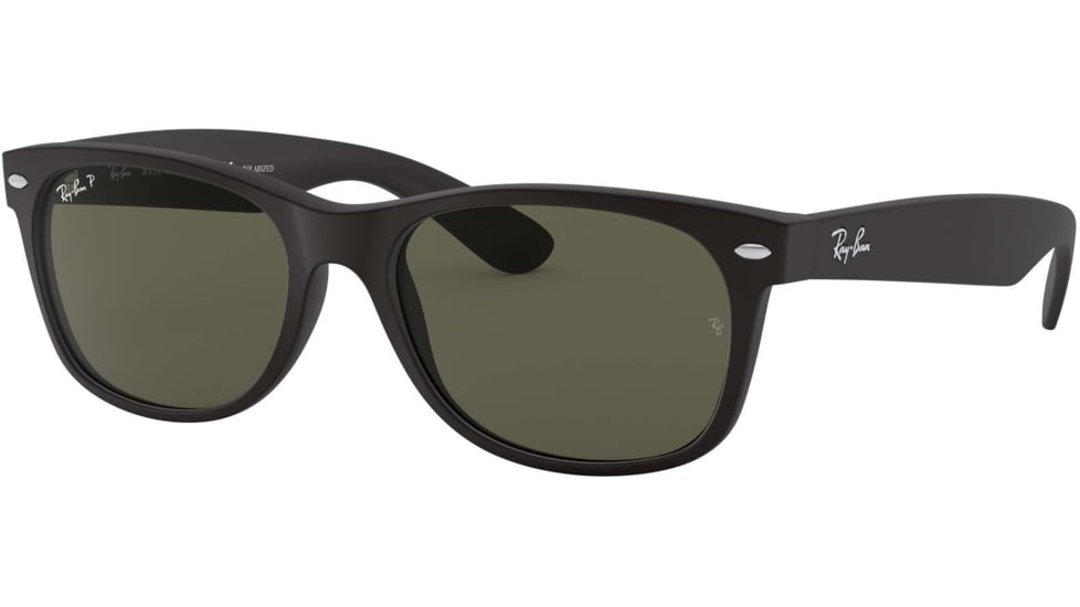 Ray-Ban RB2132 New Wayfarer Sunglasses, Rubber Black Frame, Polar Green Lenses, 622/58-55