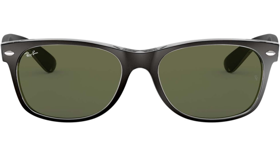 Ray-Ban RB2132 New Wayfarer Sunglasses, Top Black On Transparent Frame, Green Lenses, 6052-58