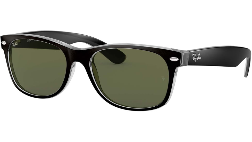 Ray-Ban RB2132 New Wayfarer Sunglasses, Top Black On Transparent Frame, Green Lenses, 6052-58