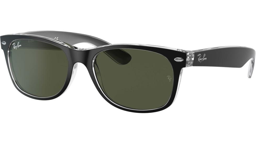 Ray-Ban RB2132 New Wayfarer Sunglasses, Top Black On Trasparent Frame, Green Lenses, 6052-55