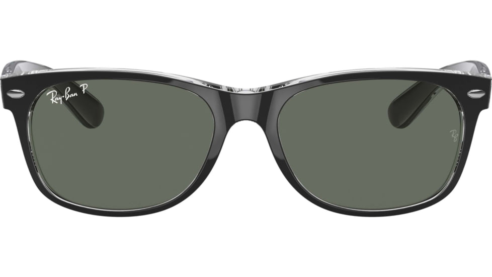 Ray-Ban RB2132 New Wayfarer Sunglasses, Top Black On Trasparent Frame, Green Polar Lenses, 605258-55