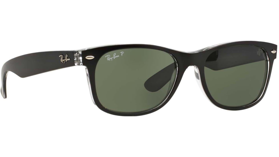 Ray-Ban RB2132 New Wayfarer Sunglasses, Top Black On Trasparent Frame, Green Polar Lenses, 605258-55
