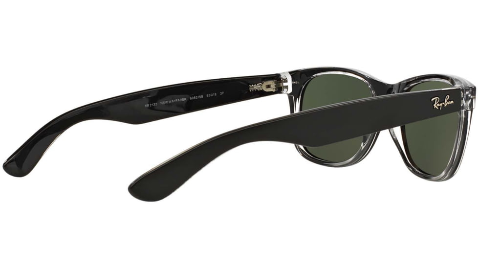 Ray-Ban RB2132 New Wayfarer Sunglasses, Top Black On Trasparent Frame, Green Polar Lenses, 605258-55
