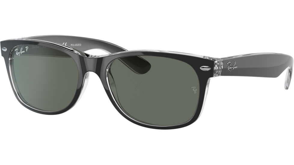 Ray-Ban RB2132 New Wayfarer Sunglasses, Top Black On Trasparent Frame, Green Polar Lenses, 605258-55