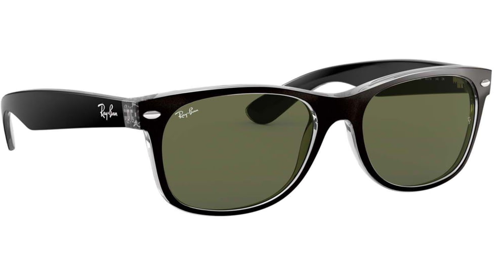 Ray-Ban RB2132 New Wayfarer Sunglasses, Top Brushed Gunmetal On Trasp Frame, Green Lenses, 6052-52
