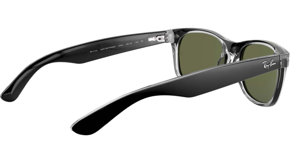 Ray-Ban RB2132 New Wayfarer Sunglasses, Top Brushed Gunmetal On Trasp Frame, Green Lenses, 6052-52