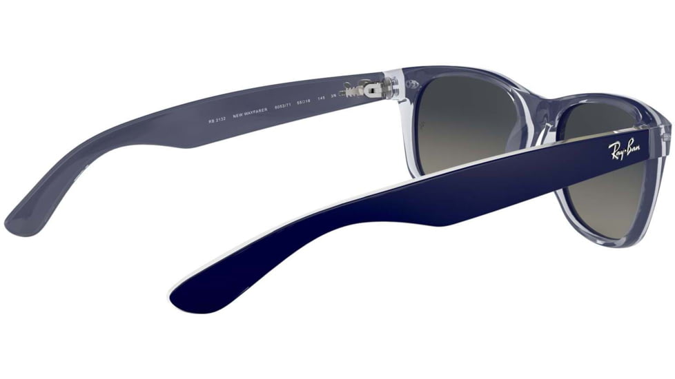 Ray-Ban RB2132 New Wayfarer Sunglasses, Top Matte Blue On Trasparent Frame, Grey Gradient Lenses, 605371-55