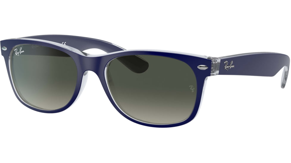 Ray-Ban RB2132 New Wayfarer Sunglasses, Top Matte Blue On Trasparent Frame, Grey Gradient Lenses, 605371-55