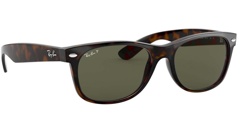 Ray-Ban RB2132 New Wayfarer Sunglasses, Tortoise Frame, Crystal Green Polarized Lenses, 902/58-58