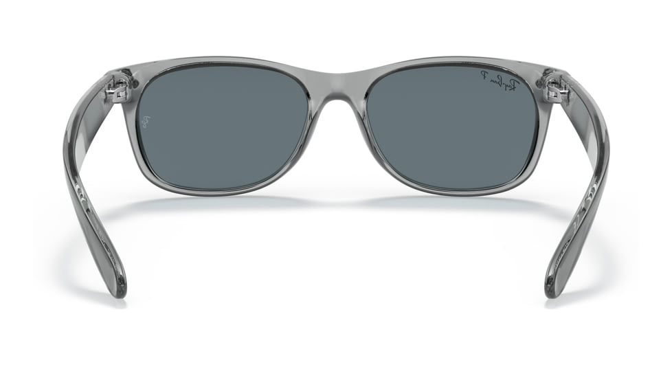 Ray-Ban RB2132 New Wayfarer Sunglasses, Transparent Grey Frame, Dark Blue Lens, Polarized, 52, RB2132-64503R-52